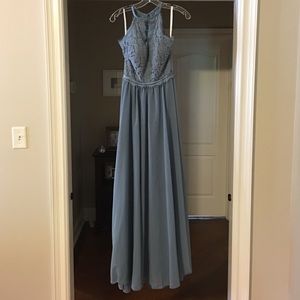 Slate blue lace bodice bridesmaid/prom dress